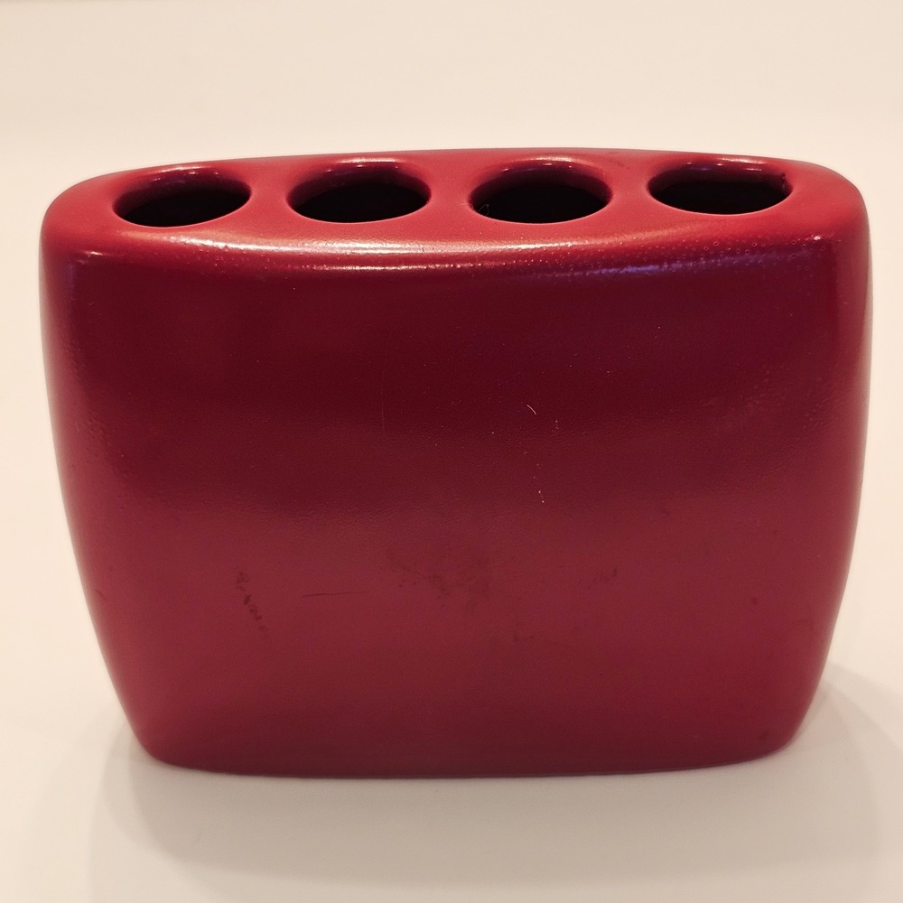 Modernist Red Ceramic 4-Hole Toothbrush Holder Minimalist Rectangular matte MCM